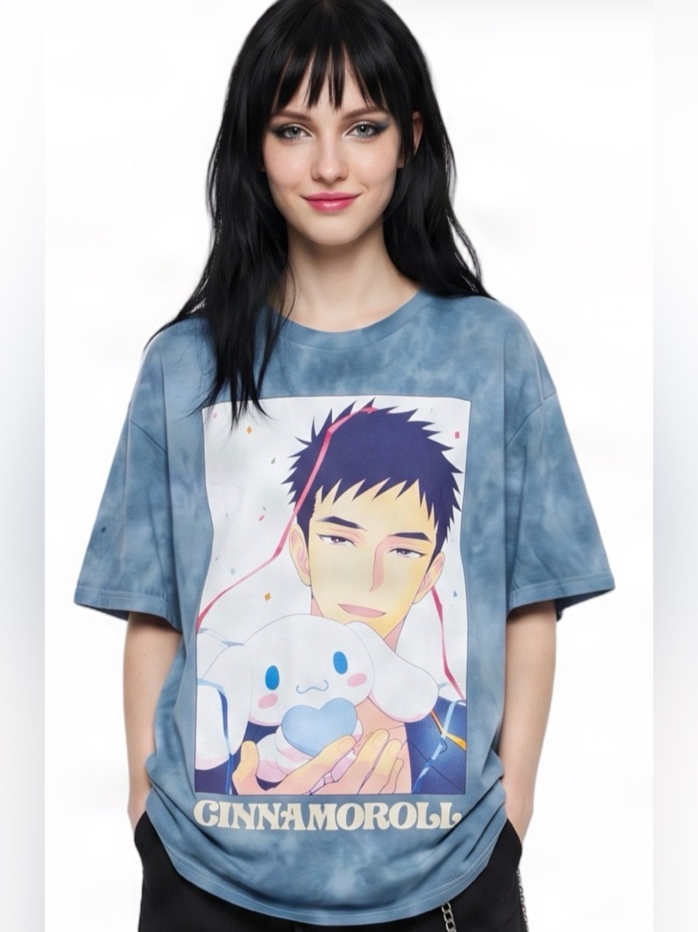 SANRIO Hello Kitty Blue Tie Dye Cinnamoroll Graphic Short Sleeve T Shirt UNISEX